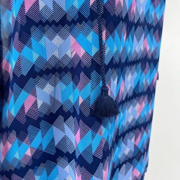 Decree Sheer Abstract Long Sleeve Blouse Size L Women’s Blue / Purple Geometric - Picture 3 of 11